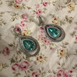 Givenchy Silver and Teal Drop Earrings